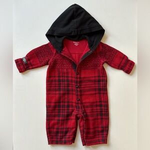 Ralph Lauren Baby Boys Fair Isle Plaid Fleece Red & Black Coverall - Size 3M